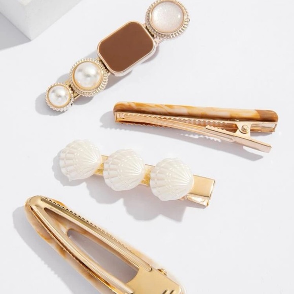 🆕 Faux Pearl & Shell Decor Hair Clip Set of 6 - Picture 4 of 8